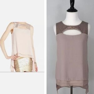 BCBGMaxAzria Sequin Layered Sleeveless Blouse Top